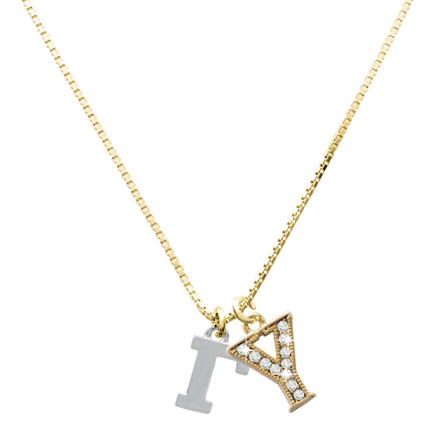 Delight Jewelry Silver-tone Large Greek Letter - Gamma - Large Goldtone Crystal Initial - Y - Charm Necklace, 17.5"+2"