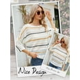 thumbnail image 6 of HUBERY Women Striped Color Block Hollow Out Knitted Crew Neck 3/4 Sleeve Top, 6 of 7