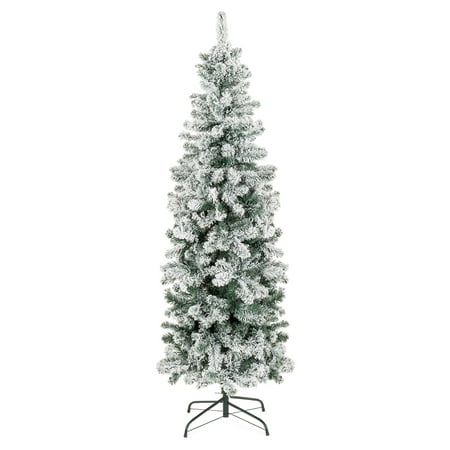 Best Choice Products 6ft Snow Flocked Artificial Pencil Christmas Tree Holiday Decoration with Metal Stand,