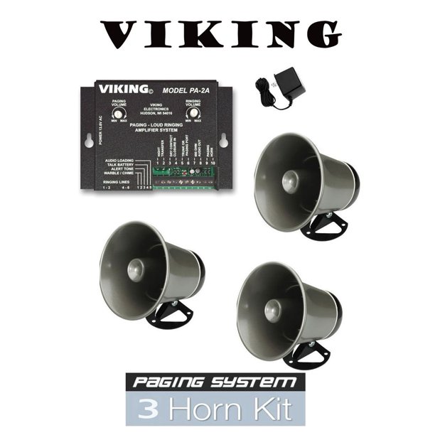 Viking Paging System with Amplifier and 3 Powered Speaker PA