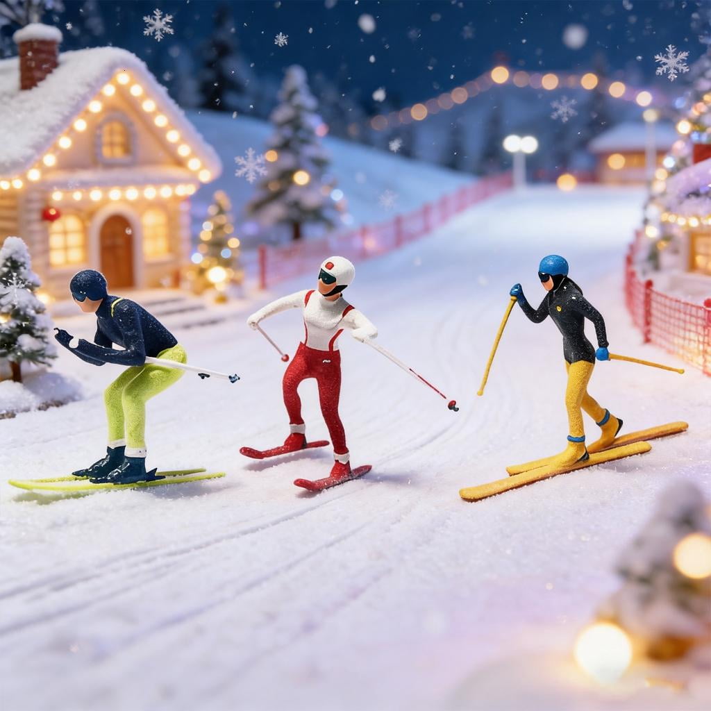 1:64 Scale Hand Painted Miniature Figure Realistic Miniature Skiing People Figure Model for Photography,Collectors
