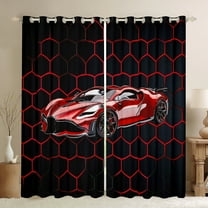 Manfei Extreme Sports Game Blackout Curtains Set of 2 (52x84 Each),Speed Race Car Window Curtains,Red Black Hockeycomb Hexagon Curtains and Drapes For Boys Kids,Microfiber Bedroom Decor