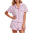 thumbnail image 3 of Womens Pajama Sets Bow Printed Collar Short Sleeve Shorts Cute Comfortable Sleepwear Loungewear Nightwear Nightclothes Homewear, 3 of 6