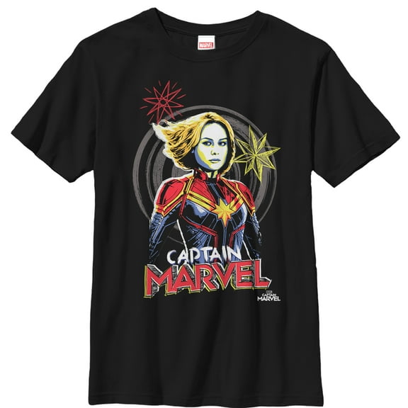 Boy's Marvel Captain Marvel Sketch Profile  Graphic Tee Black Small