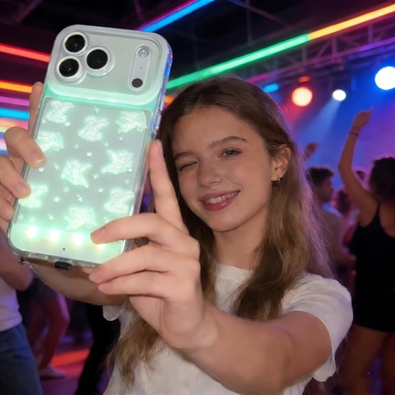 Vibrant LED Bowknot Phone Case, Built-in Light Up Phone Cases, Multiple Pattern & Flash Modes, Castle Phone Cases for iPhone 13/14/15/16/17, Perfect for Daily Use (iPhone 17 Pro,Angel)