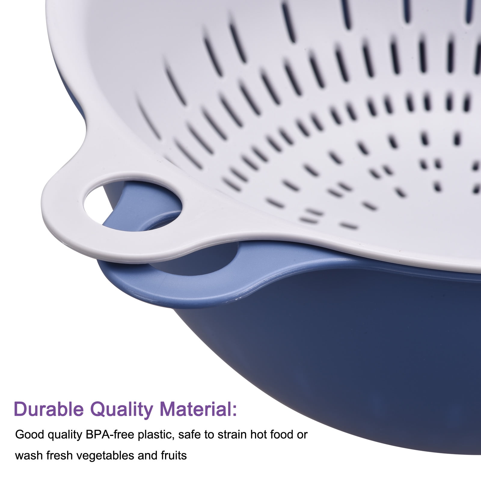Unique Bargains Kitchen Food Strainer Colander Bowl Set Double Layer Drain Basin Basket Blue