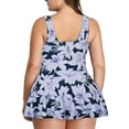 Women Plus Size Swim Dress V Neck One Piece Bathing Suits with Skirt