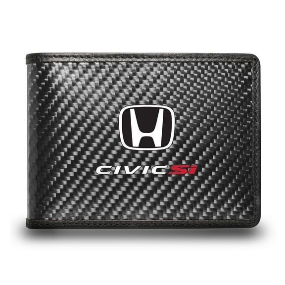 Honda Civic Si Black Real Carbon Fiber Leather RFID Blocking Bi-fold Wallet