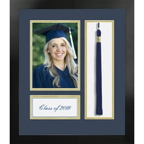 2019 Academic Nova Black Photo Frame, Navy and Gold matting with Tassel opening 5x7 Photo opening