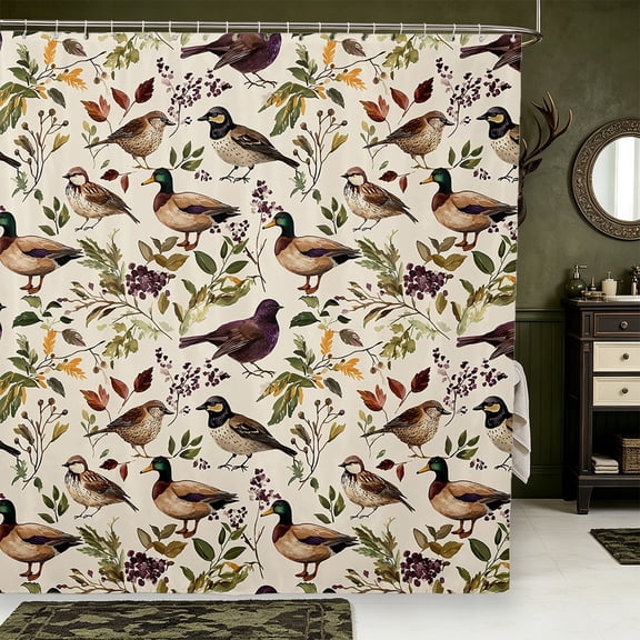 Manfei Green Billed Waterfowl Print Shower Curtain 72Wx72L,Vintage Mallard Duck Bathroom Curtain