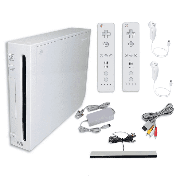 Nintendo - Wii Consola Wii Game System with 2 RetroFam Remotes & Nunchucks - Blanco (Reacondicionado)