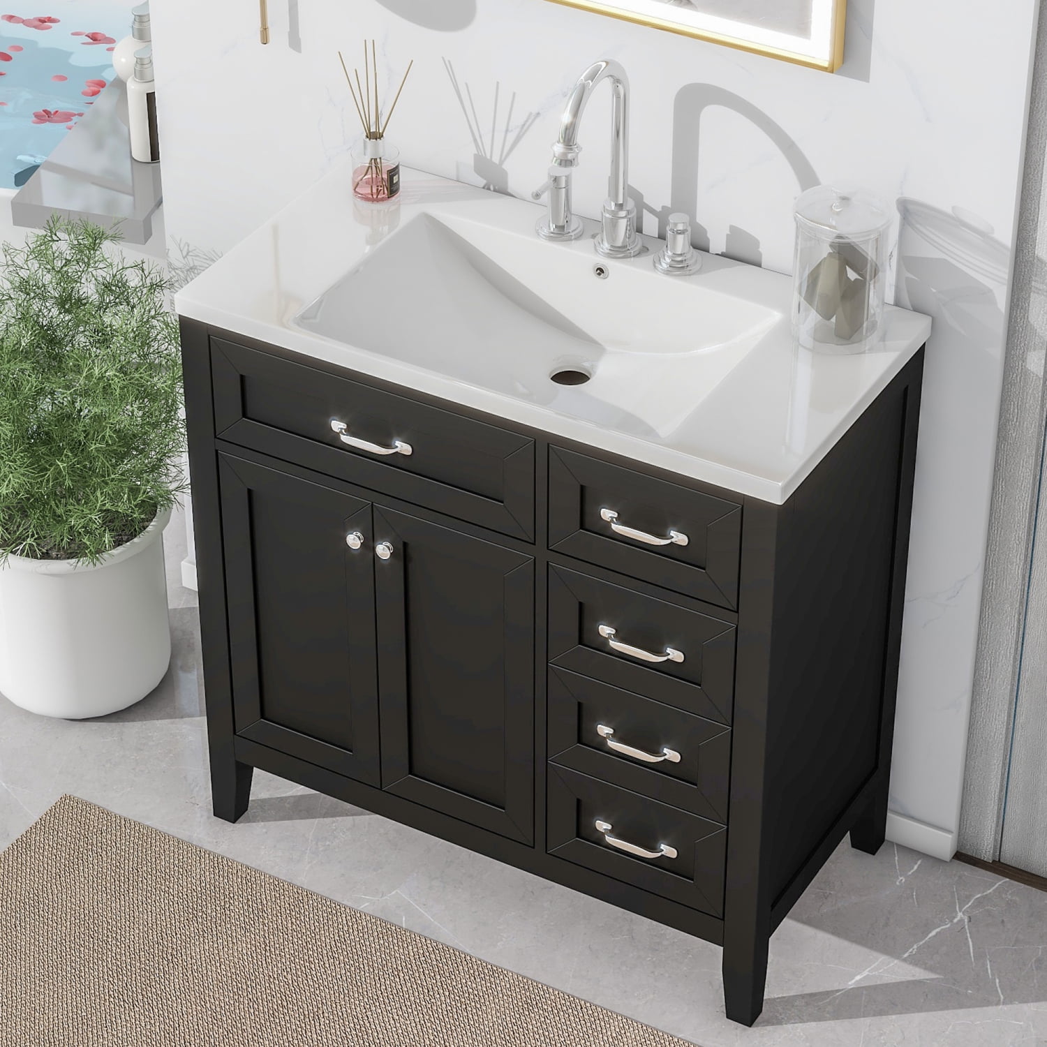 Harper & Bright Designs 36" Bathroom Cabinet Vanity with Sink Combo, White Bathroom Storage Cabinet with 3 Drawers and Two Doors, Solid Wood Frame and MDF Board