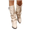 thumbnail image 5 of Viluyesy Mid Calf Boots for Women Block Heel Pointed Toe Slouchy Faux Leather Side Zipper Casual Dressy Fashion Shoes Beige Size 7, 5 of 9