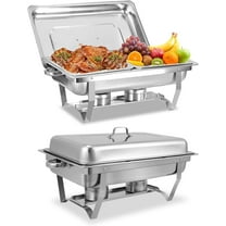 EVGTTI 2 Pack 8 QT Chafing Dish High Grade Stainless Steel Chafer Complete Set, Silver Food Wamer with Half Size Food Pan, Metal Handle for at least 8 People