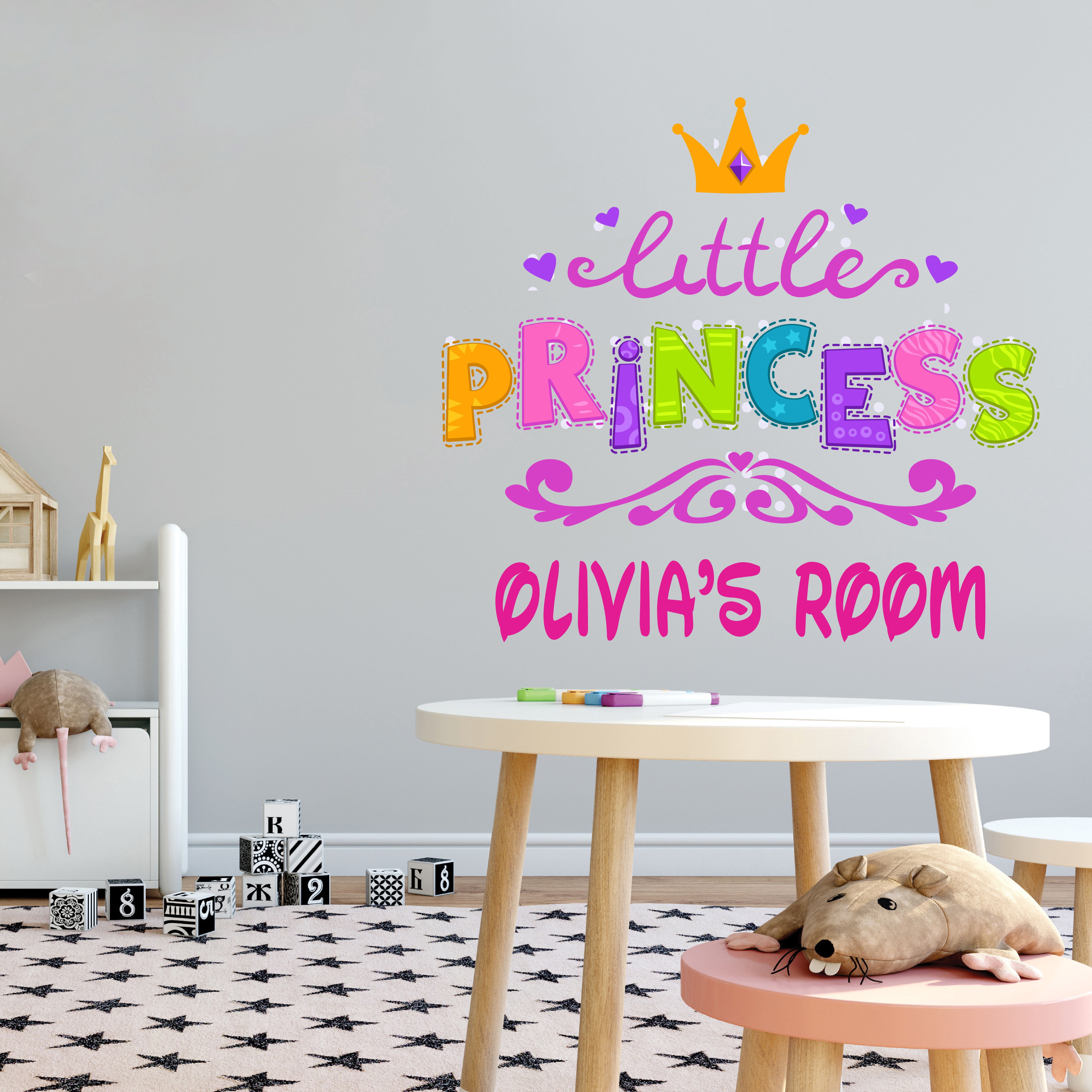 Personalised Baby Name Wall Sticker – Crown Initial Letter Decal For Nursery, Cream Color, Custom UK Made