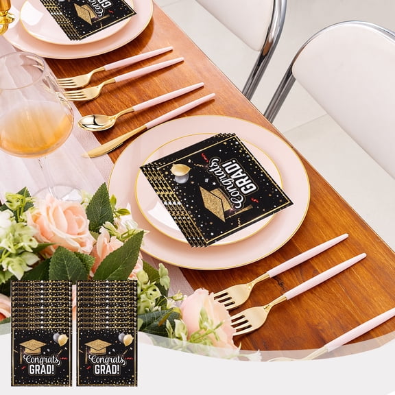 Darzheoy Graduation Party Napkins Disposable 20-Pack Black Themed Dration Supplies for Congrats Grad Drations , Multicolor