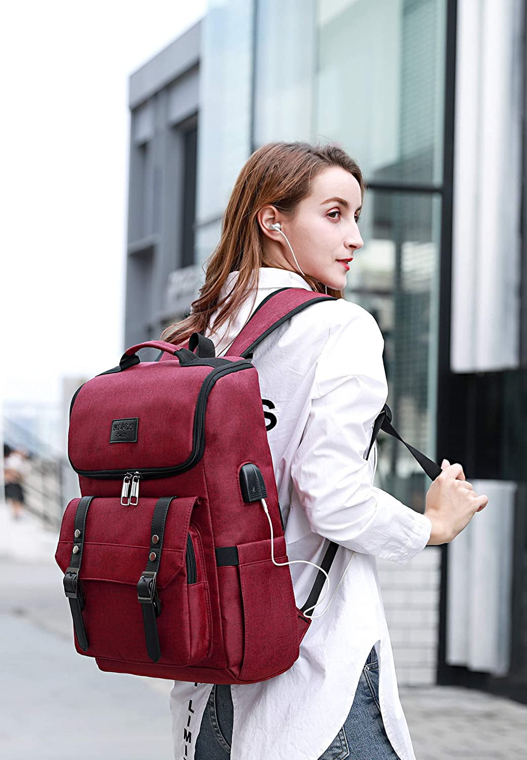 YALUNDISI Vintage Backpack Travel Laptop Backpack with usb Charging Port for Women Men College Backpack Fits 15.6 Inch Laptop Red Walmart