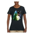 thumbnail image 2 of Earth Wolf Trees Mountains Nature Animal Lover Womens Graphic T-Shirt, Black, Small, 2 of 3