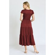 Solid Flutter Sleeve Tiered Tea Length Dress | 4 Colors | S-3X