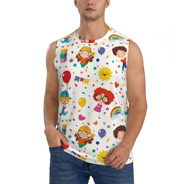 Fotbe Childrens Party Men's Camiseta sin Mangas Estampada para Hombres, Playera Casual para Gimnasio, Entrenamiento, Playa-Large