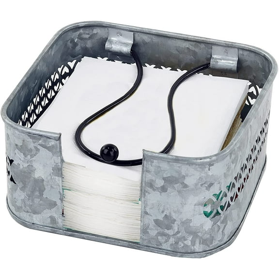Servette Home Galvanized Metal Napkin Holder - Cocktail Napkins - Rustic