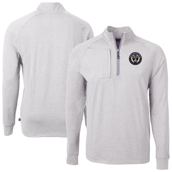 Men's-Cutter & Buck  Heather Gray Philadelphia Union Adapt Eco Knit Heather Raglan Quarter-Zip Top