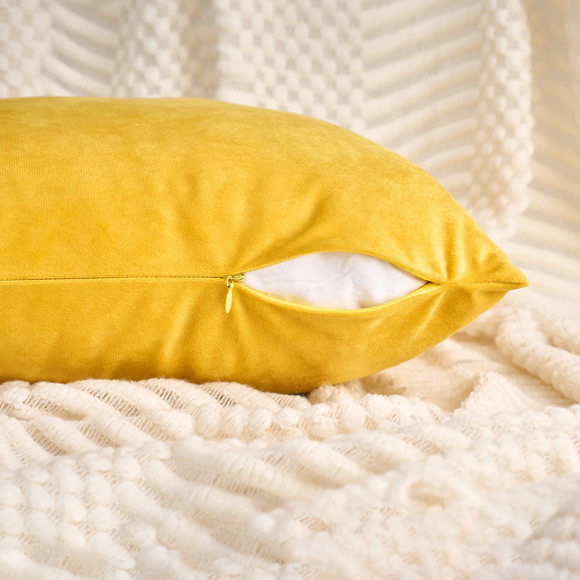 Unique Bargains Velvet Soft Square Pillow Covers Pack of 2 Yellow 20" x 12"