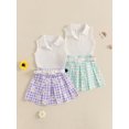 thumbnail image 3 of 2Pcs Baby Toddler Girl Summer Outfits 12 18 24 Months 2T 3T 4T 5T Sleeveless Collared Tank Tops + Pleated Skirt Set Clothes, 3 of 9