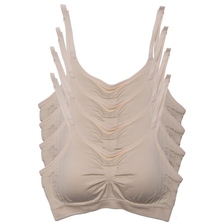 

Kalon 4-Pack Women s Comfort Cami Bra Pullover Design Seamless Wire Free (S/M Beige)
