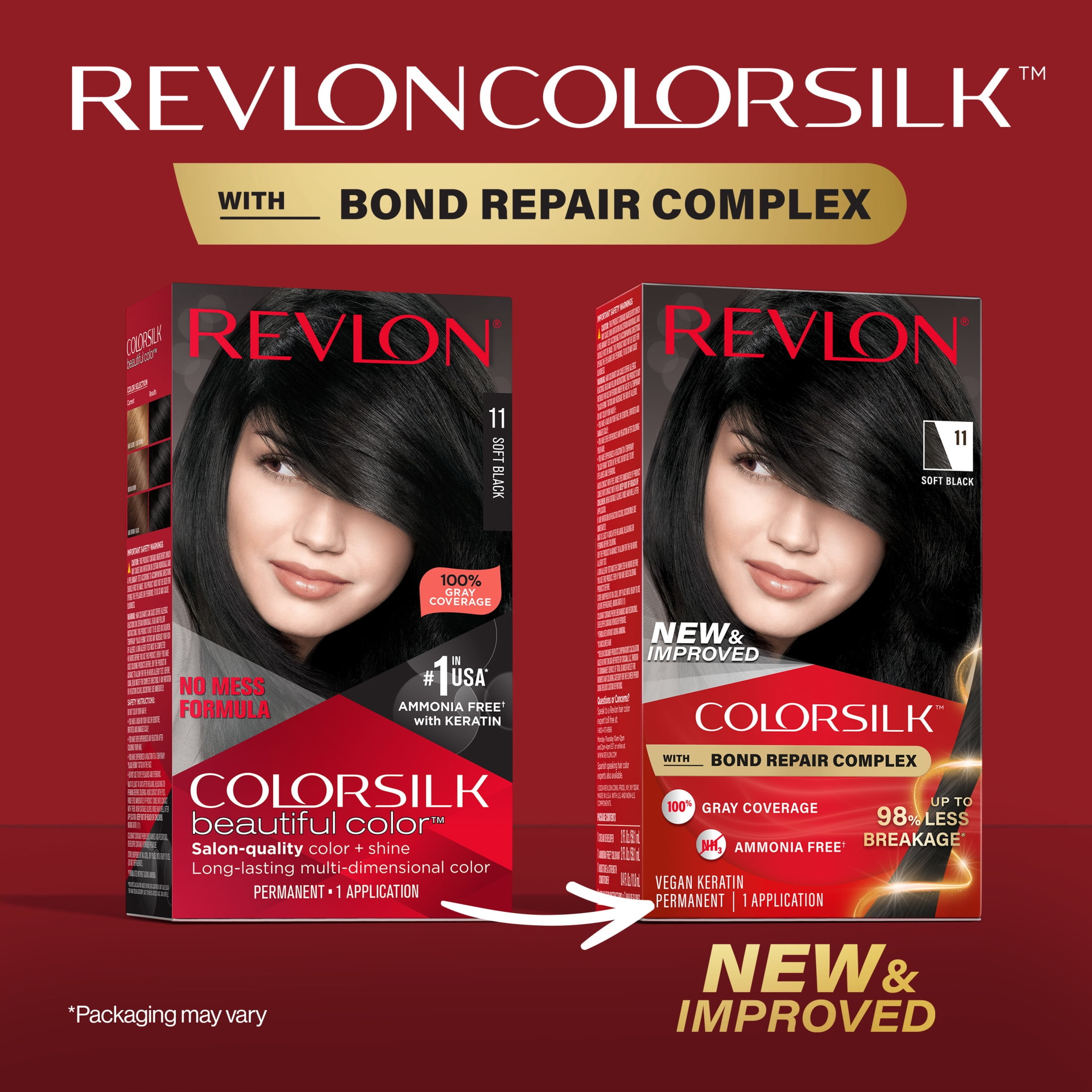 Revlon ColorSilk Permanent Hair Color, Bond Repair Complex, 11 Soft Black, 1 pack  (图3)