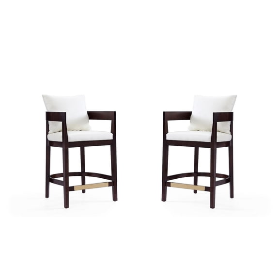 Manhattan Comfort Ritz 26.5" Faux Leather Counter Stool in Ivory (Set of 2)