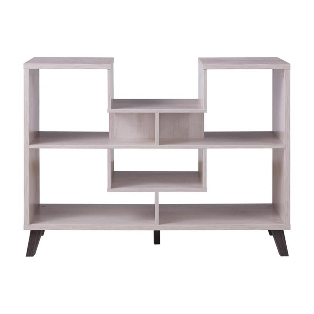 Furniture of America Wood 6-Shelf Display Console Table in White Oak