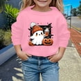 thumbnail image 2 of Bainana Halloween Little Girls Sweatshirt Ghost Pumpkin Print Long Sleeve Crew Neck Tops Cute Soft Autumn Girls Outwear Clothes Pink Size 3-4 Years, 2 of 4