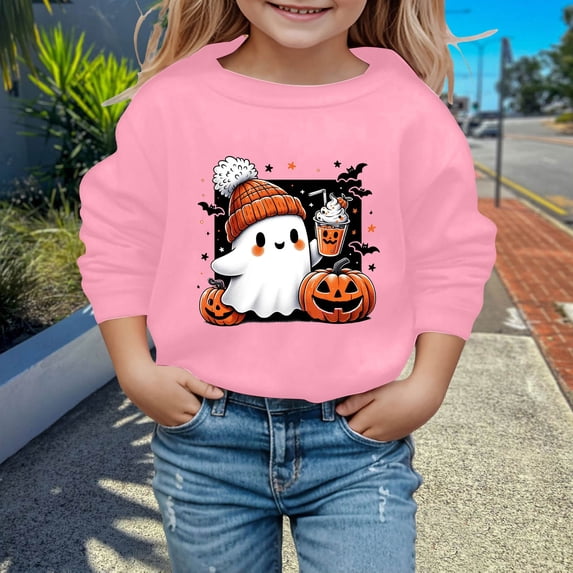 WERYOUNG Children Halloween Sweatshirts Long Sleeve Crew Neck Cute Cartoon Prints Hoodless Sweatshirts For Boys Girls Fashion Festival Pullover Breathable Tops 3-4 Years
