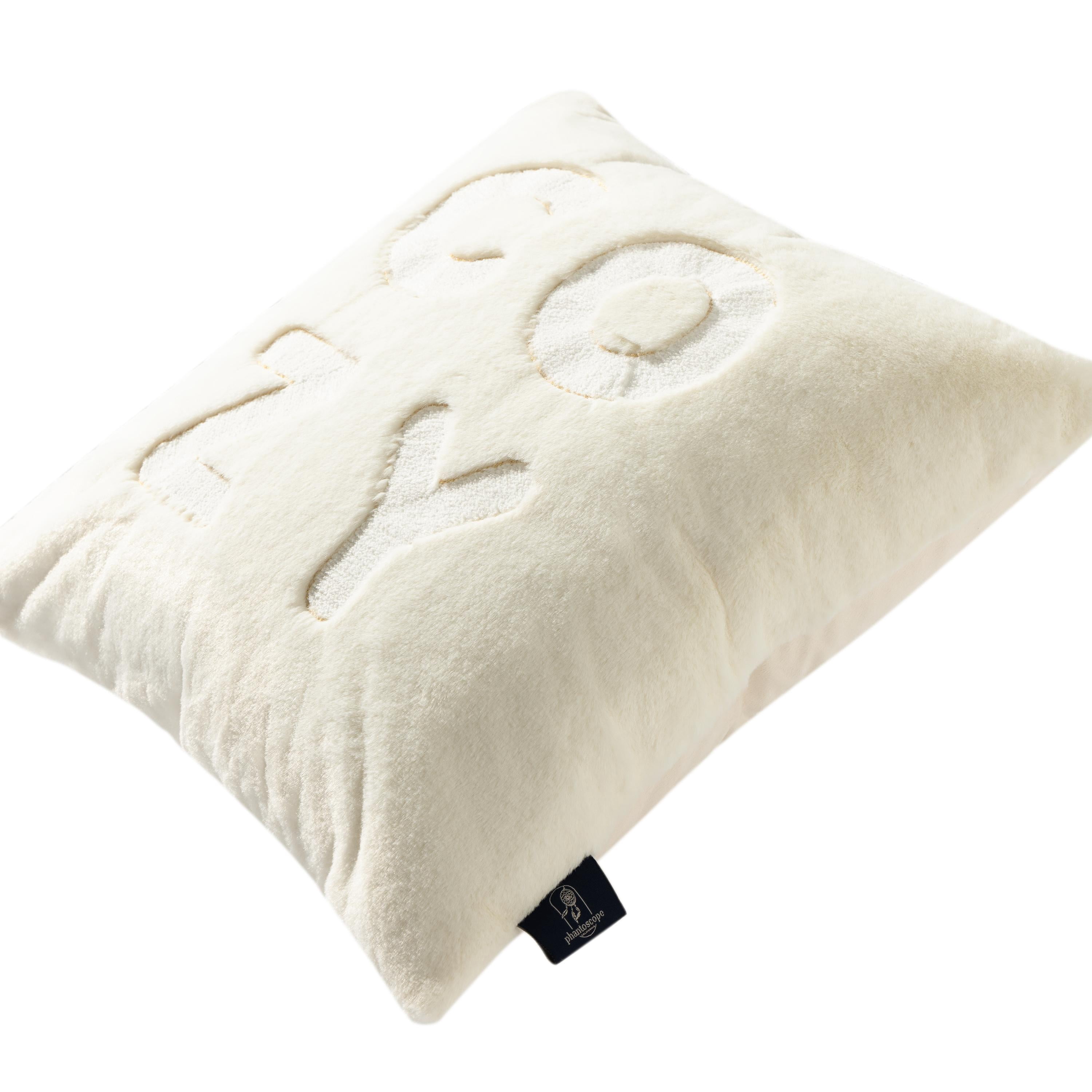 Phantoscope Faux Rabbit Fur Decorative Pillow, COZY Embroidered Winter Series, 18" x 18", Off White, Pack of 1