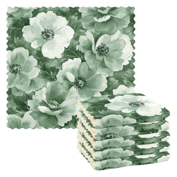 6 Pieces of Kitchen Towels 11x11Inch Kitchen Dish Cloths Kitchen Dish Towels Reuseable Cleaning Cloths Vibrant Green Flowers