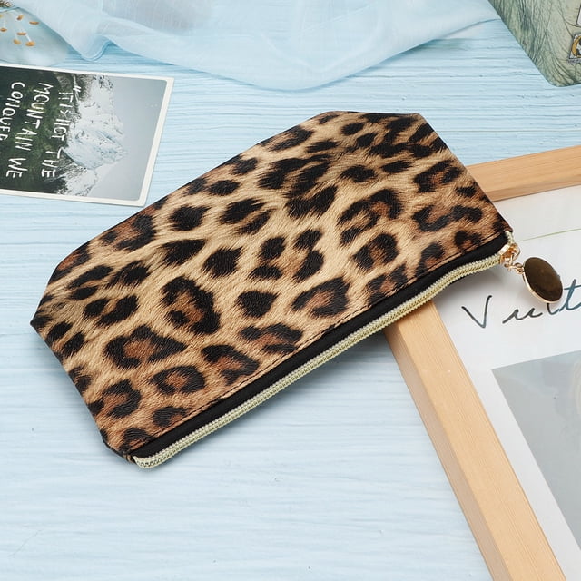 Bolsa de maquillaje Ticfox Bolsa de almacenamiento de maquillaje portátil Estampado de leopardo