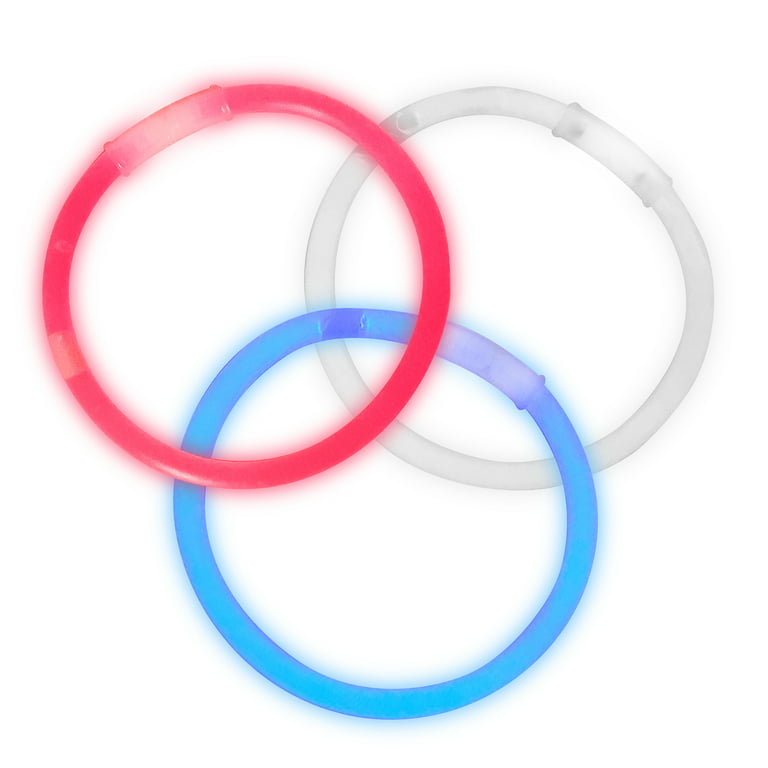 Triple Thick Tricolor Red White Blue Ultra Bright Glow Bracelets
