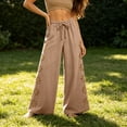 thumbnail image 5 of TaTaai Womens Wide Leg Pants Casual Loose Fit Cropped Trousers High Waist Adjustable Drawstring Ruffled Hem Breathable for Beach Holiday Gift, 5 of 7