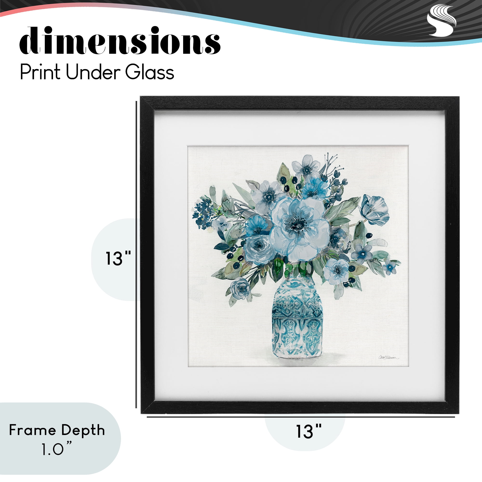 Stupell Industries Pastel Blue Botanical Bouquet Black Framed Print Under Glass, design by Carol Robinson