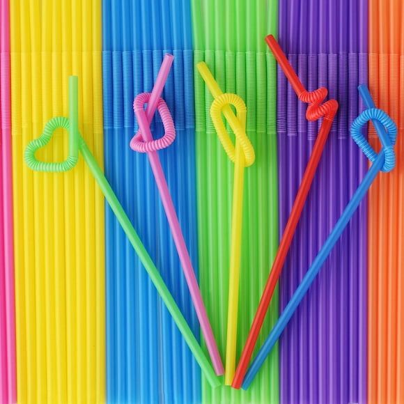 Pailles Extra Longues Flexibles Pailles en Plastique Jetables Colorées pour l'Anniversaire