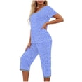 thumbnail image 4 of Tnhcen Women Pajama Set 2 Piece Short Sleeve V Neck Top and Capri Pants Floral Print Lounge Wear Soft Stretch Nightwear Matching Set Summer Sleepwear Casual Home Wear S-2XL, 4 of 7