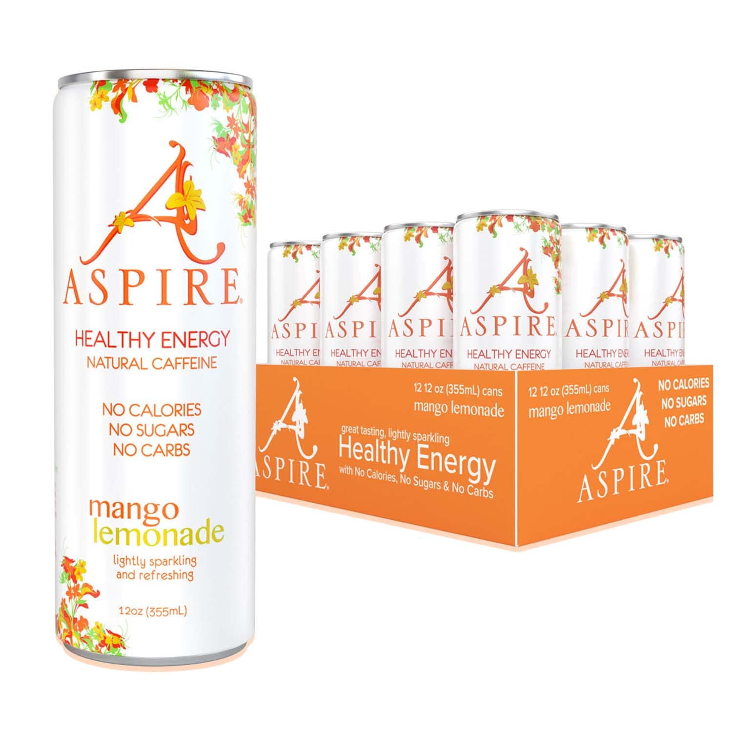 Aspire Healthy Energy Drinks Mango Lemonade 12 oz (12 pack)