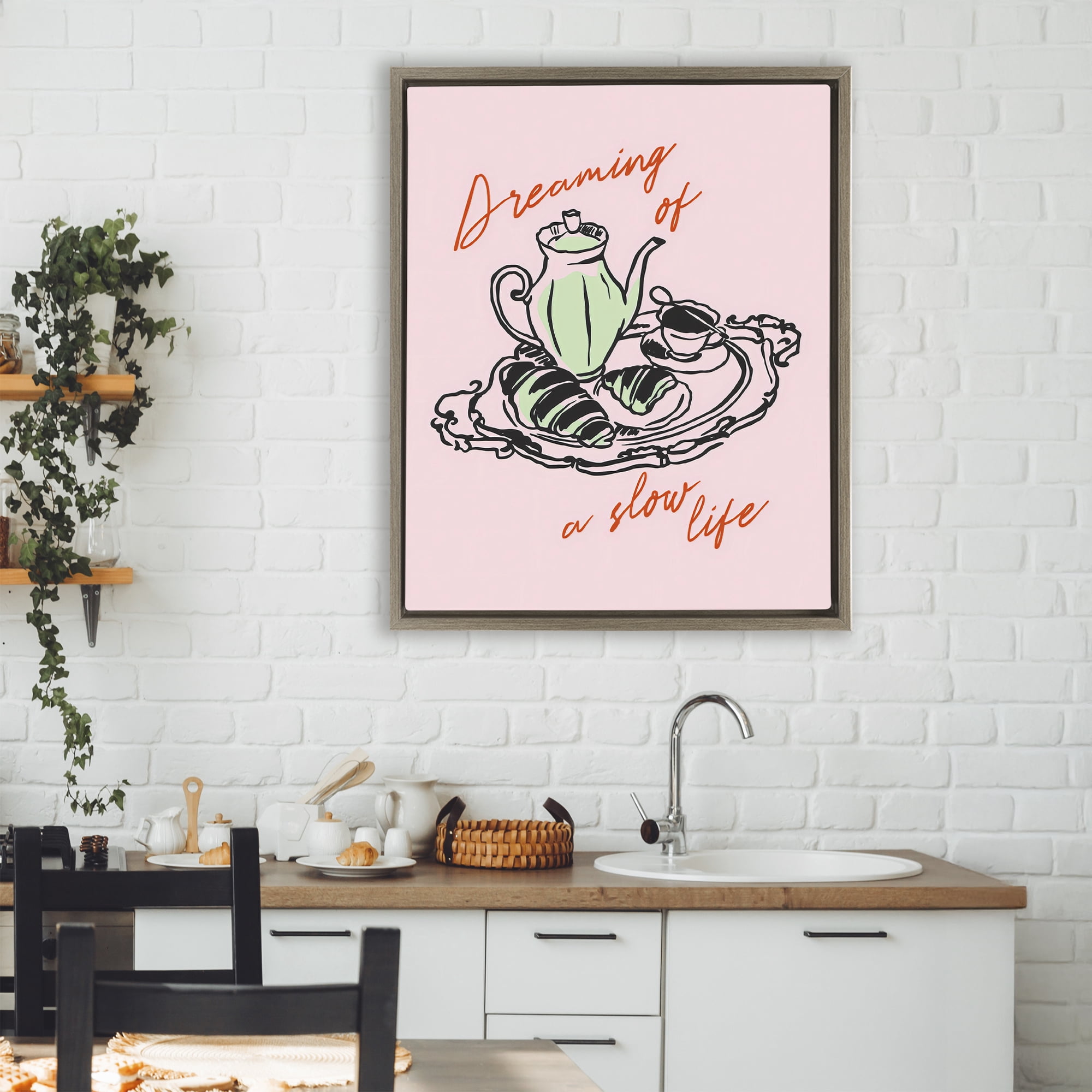 Stupell Industries Slow Life Tea Platter Brown Framed Floater Canvas Wall Art, design by The Prints Vibe