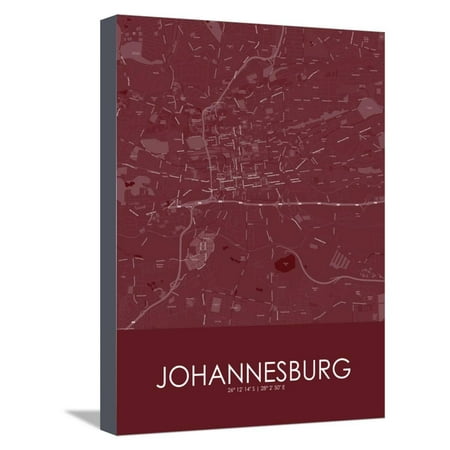 Johannesburg South Africa Red Map Stretched Canvas Print Johannesburg South Africa Red Map Stretched Canvas Print