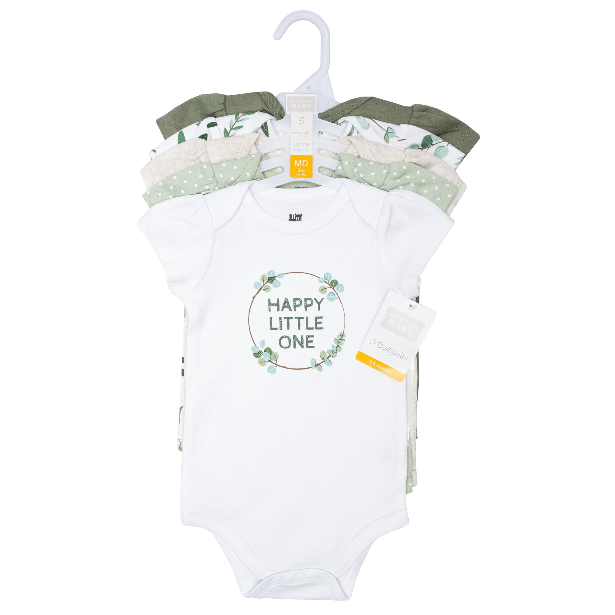 Hudson Baby Infant Girls Cotton Bodysuits 5-Pack, Eucalyptus, 18-24 Months