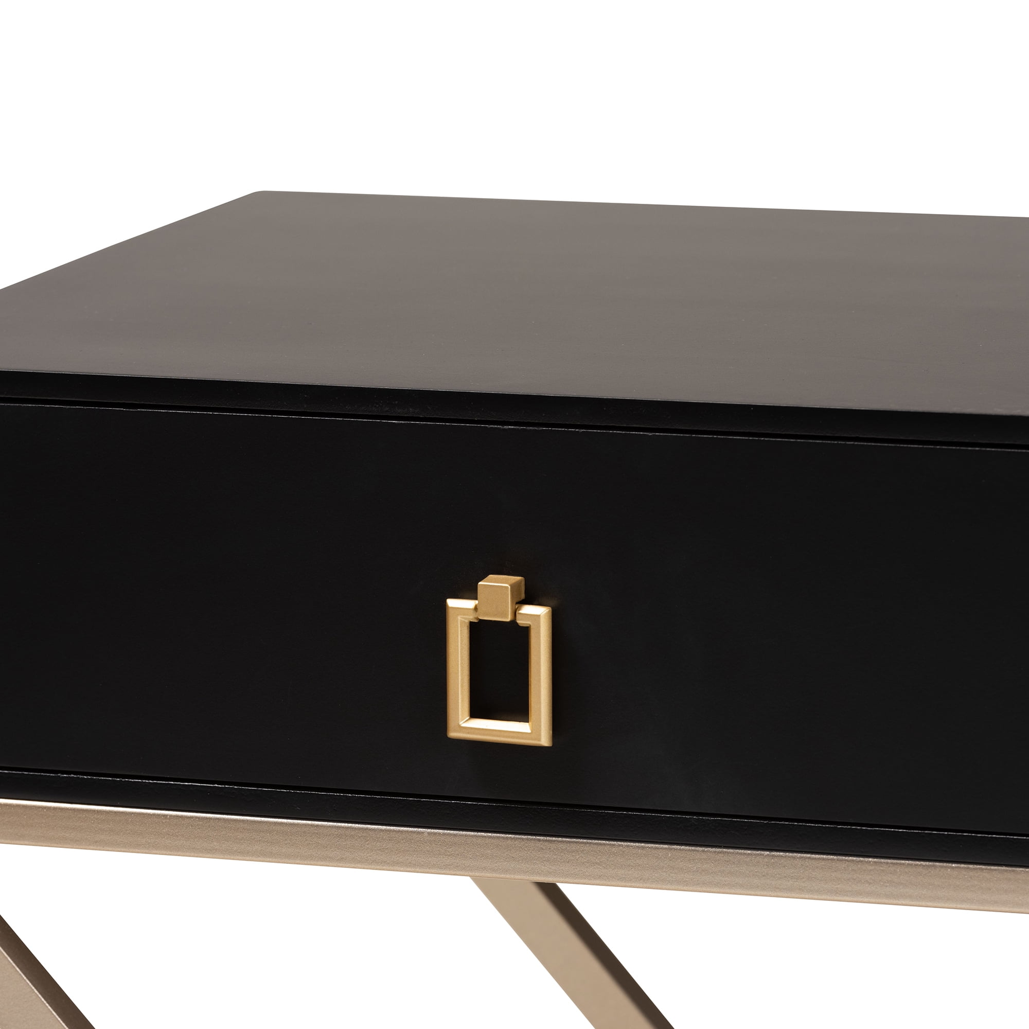 Baxton Studio Patricia Modern and Contemporary Black Finished Wood and Powder Coated Brass Effect Metal 1-Drawer End Table