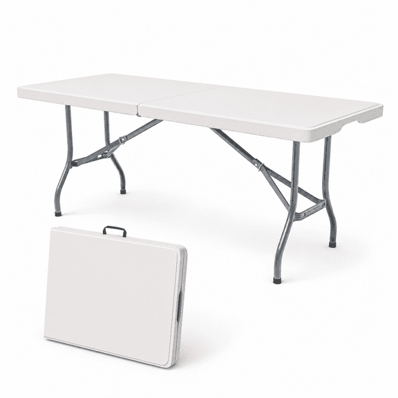 Folding Table 6 Foot - Heavy Duty 330LBS Capacity, Sturdy & Foldable Design with Safety Lock - Portable Tables Folding for Camping, Party, Indoor & Outdoor Use, 1 Pack