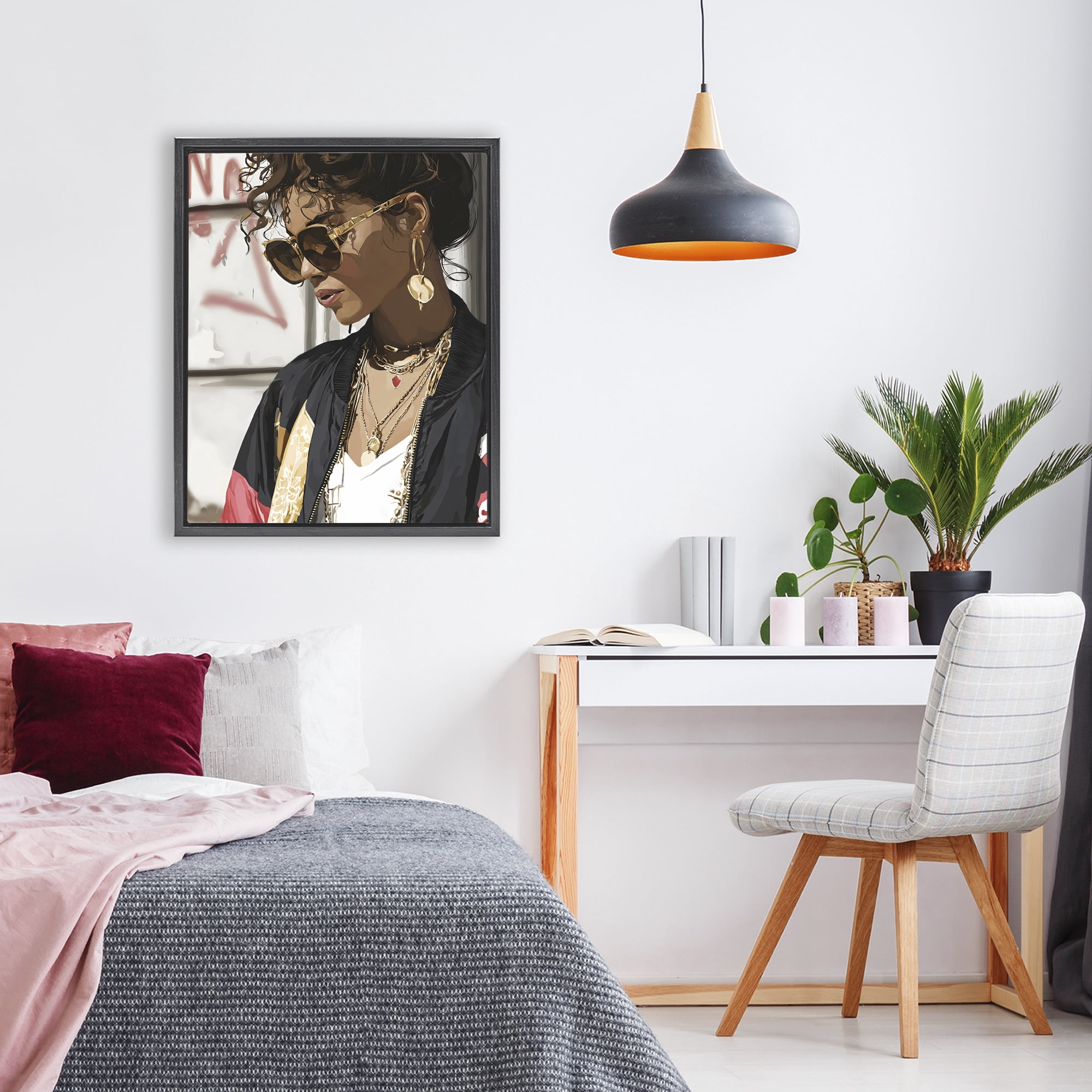 Stupell Industries Woman in Sunglasses With Jewelry Black Framed Floater Canvas Wall Art, design by Franklyn Gregory