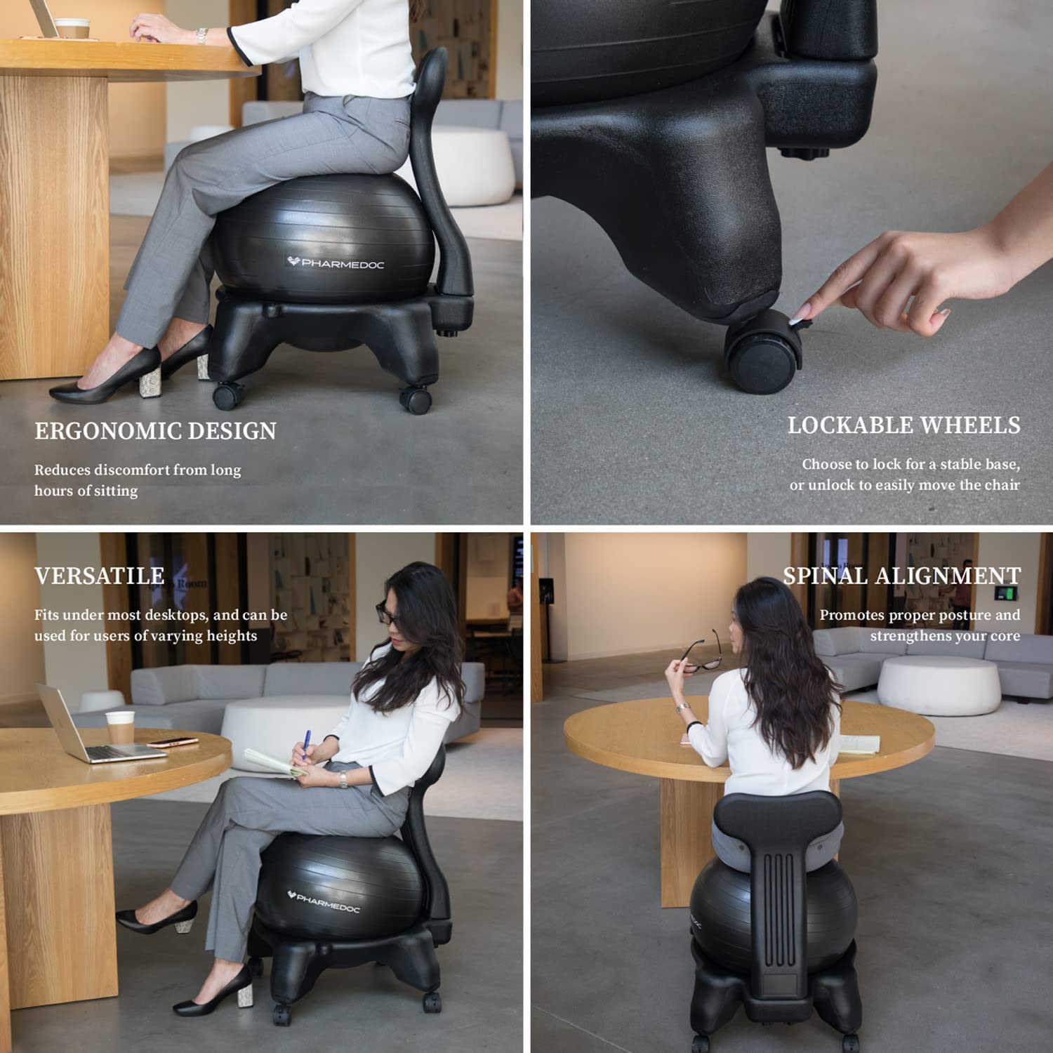 PharMeDoc Exercise Balance Ball Chair with Base & Back Support for Home and Office - Stability Ball Chair & Exercise Ball - image 5 of 7